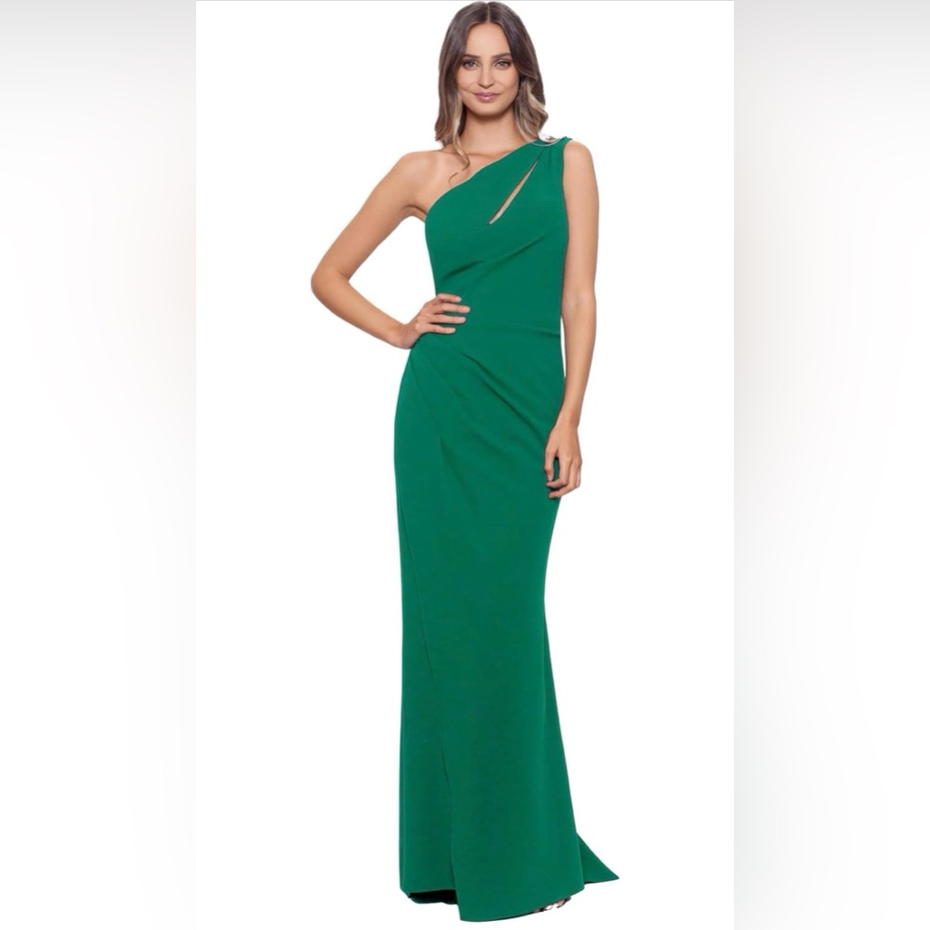 Betsy & Adam One-Shoulder Green Dress